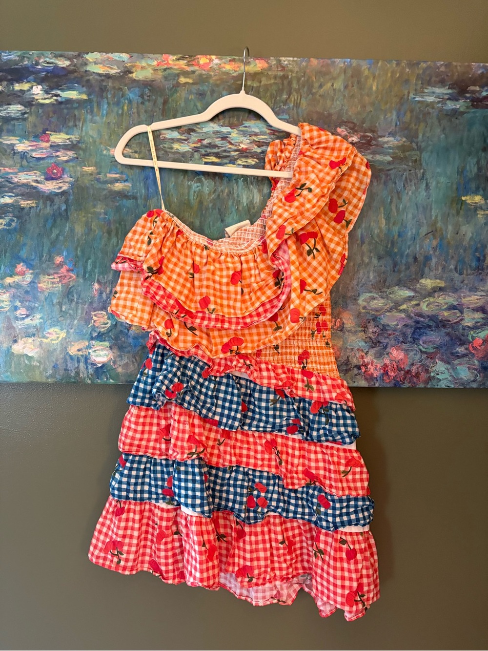 Farm Rio One-Shoulder Gingham Ruffle Dress - Picture 2 of 4